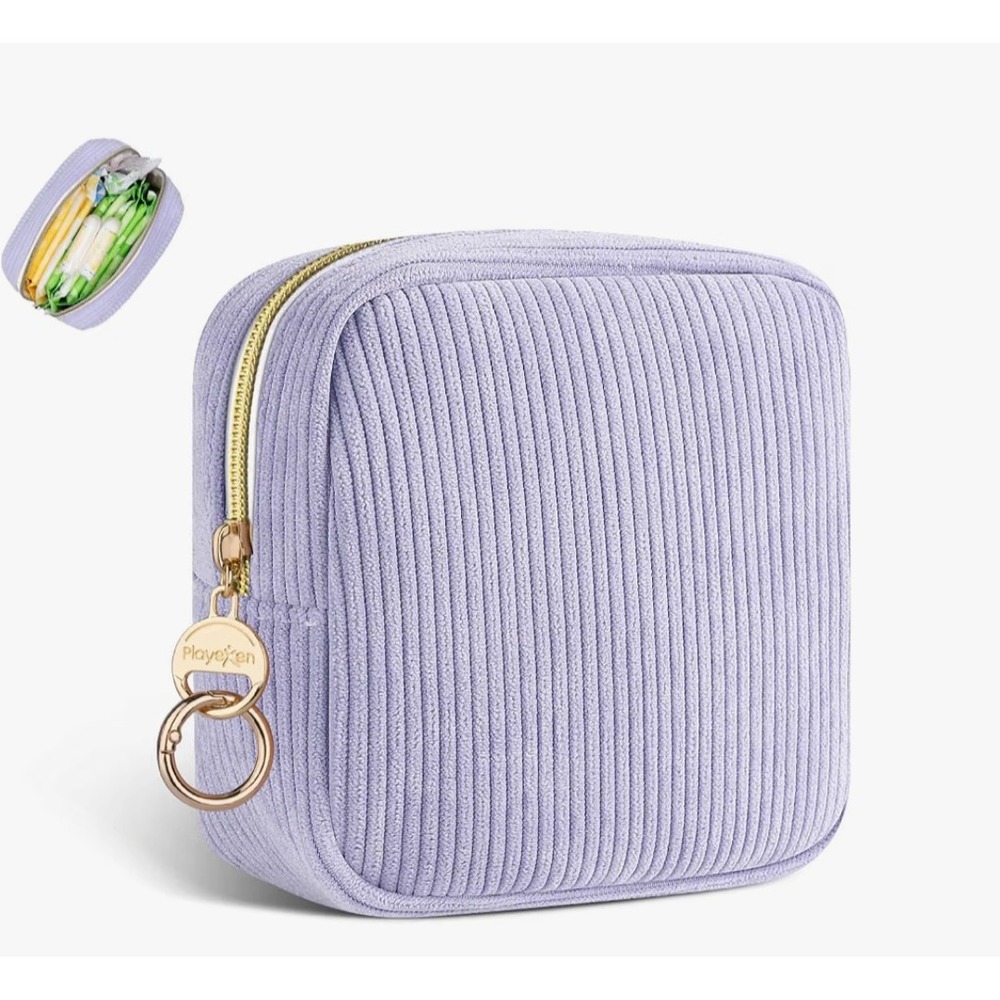Playexen Lilac Purple Corduroy Period Bag Mini Pouch Zippered Gold Hardware NEW